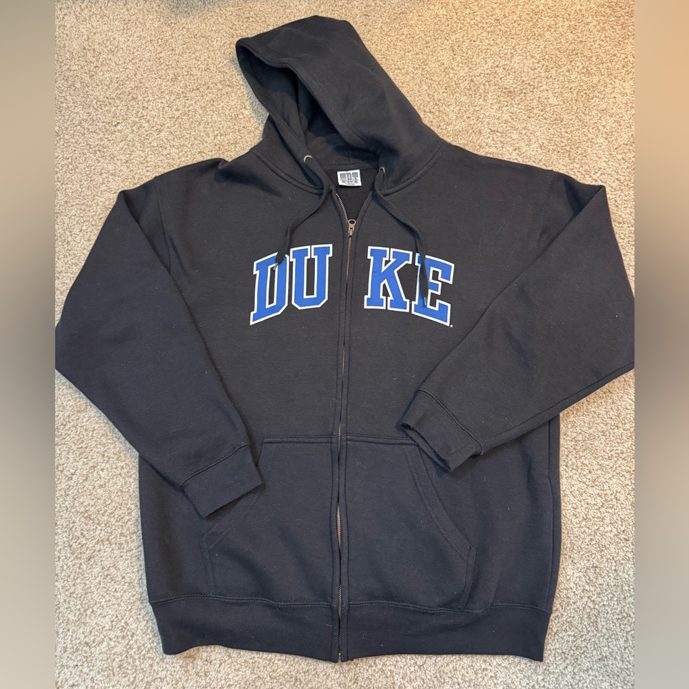 DUKE Classic Black Hoodie, full zip sweatshirt jacket, sz LARGE